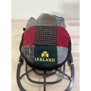 VTG Ireland Patchwork Newsboy Cap Snap Btn W/ Irish Blessing wool blend Plaid